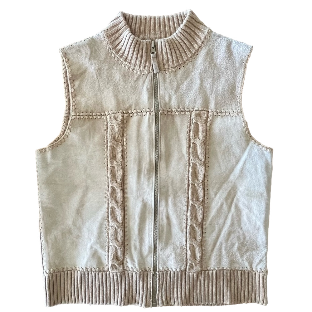 Vintage Designers Studio Originals Suede Leather and Cable Knit Vest Tan Size M - Picture 9 of 13